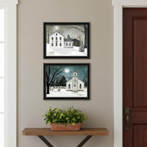 Set Of Two Silent Night Black Framed Wall Art