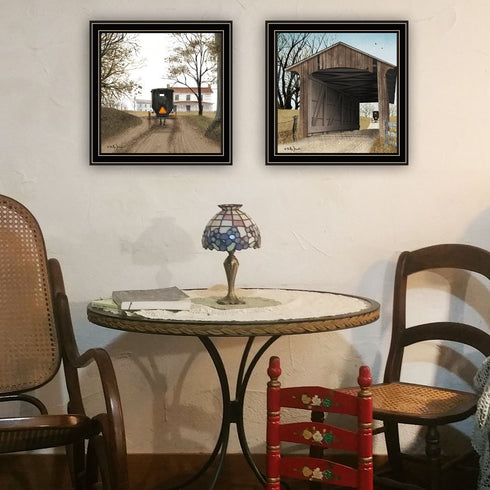 Set Of Two Headin' Home And Miller's Creek Bridge Black Framed Wall Art