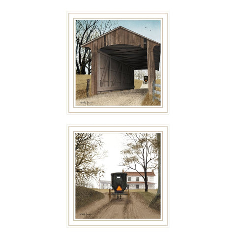 Set Of Two Headin' Home And Miller's Creek Bridge White Framed Wall Art