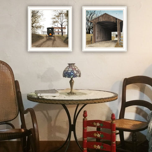 Set Of Two Headin' Home And Miller's Creek Bridge White Framed Wall Art