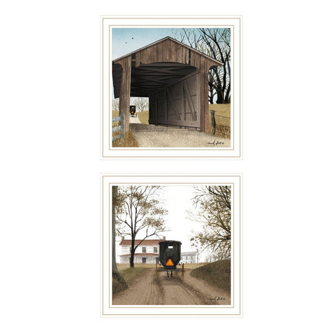 Set Of Two Headin' Home And Miller's Creek Bridge White Framed Wall Art