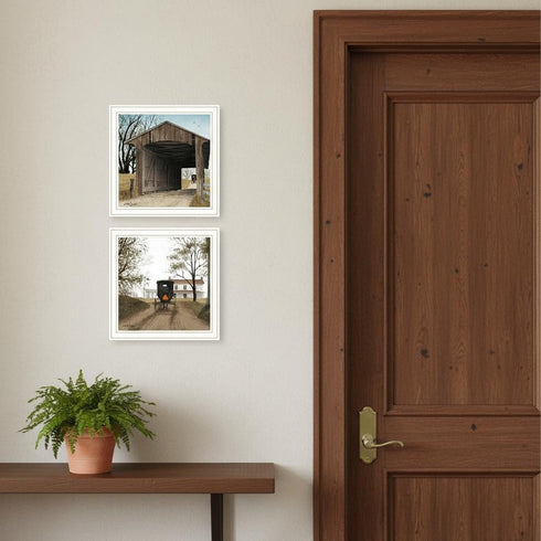 Set Of Two Headin' Home And Miller's Creek Bridge White Framed Wall Art