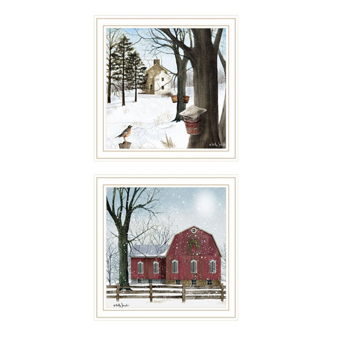 Set Of Two A Little Snow And Waiting for Spring White Framed Wall Art