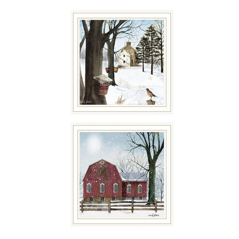 Set Of Two A Little Snow And Waiting for Spring White Framed Wall Art