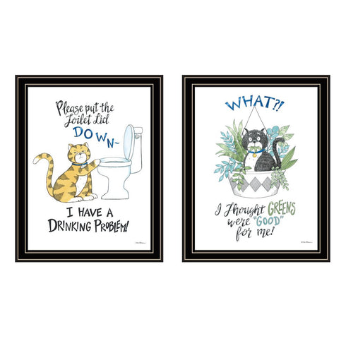 Set Of Two I have a Drinking Problem!! Black Framed Wall Art