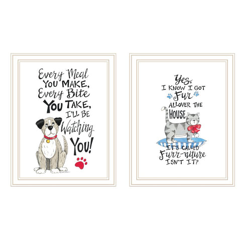 Set Of Two It's Called Furr-niture Isn't It? White Framed Wall Art