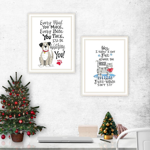 Set Of Two It's Called Furr-niture Isn't It? White Framed Wall Art
