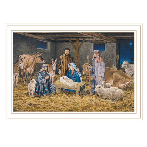 The Birth of Christ White Framed Wall Art