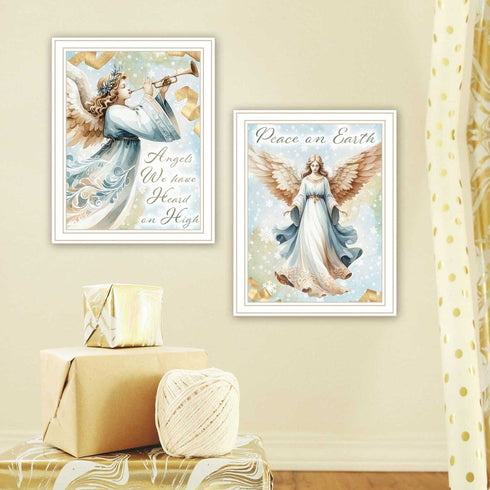 Set Of Two Angels We Have Heard on High White Framed Wall Art