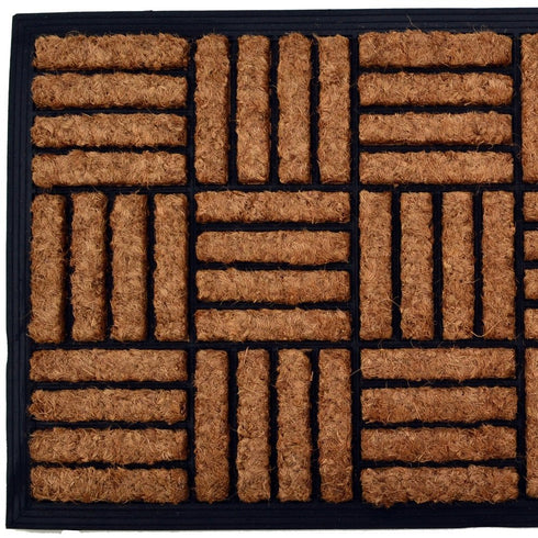 18" X 30" Beige and Black Rubber and Coir Outdoor Door Mat