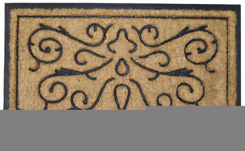 18" X 30" Beige and Black Rubber and Coir Outdoor Door Mat