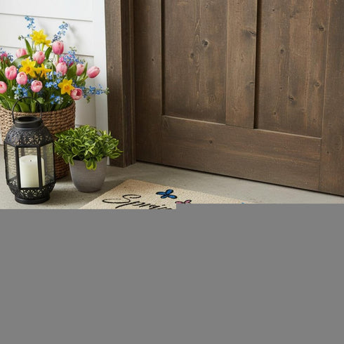 18" X 30" Beige and Black Coir Bicycle Outdoor Spring Door Mat
