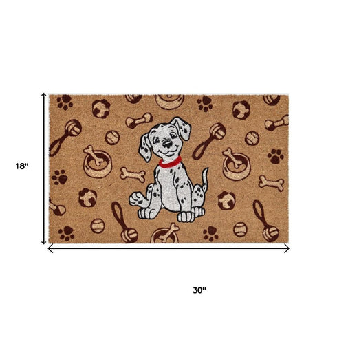 18" X 30" Beige and White Coir Dog Outdoor Door Mat