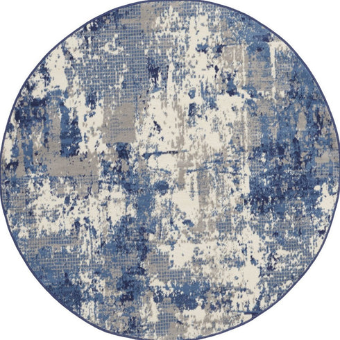 Blue Abstract Power Loom Round Rug