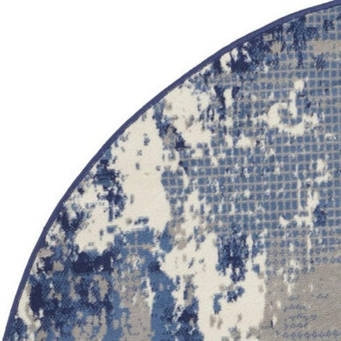 Blue Abstract Power Loom Round Rug