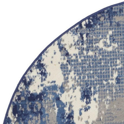 Blue Abstract Power Loom Round Rug