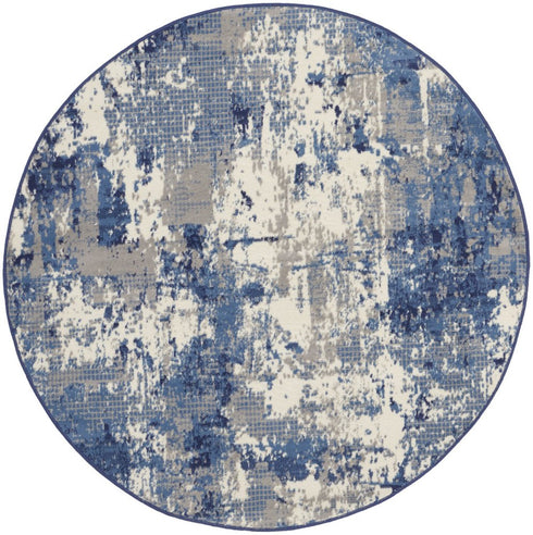 Blue Abstract Power Loom Round Rug