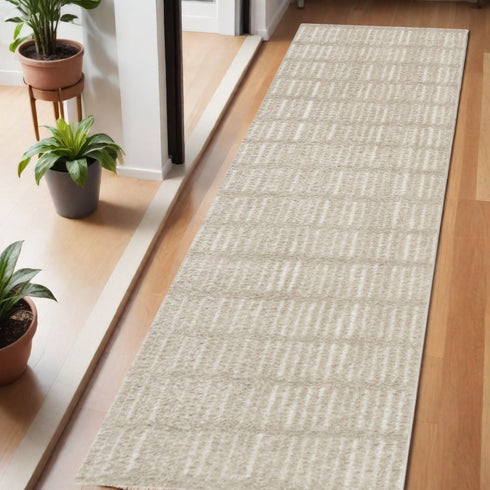 6' Beige Geometric Runner Rug