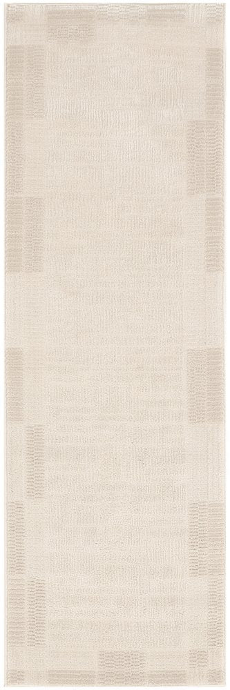 6' Ivory And Light Taupe Geometric Runner Rug