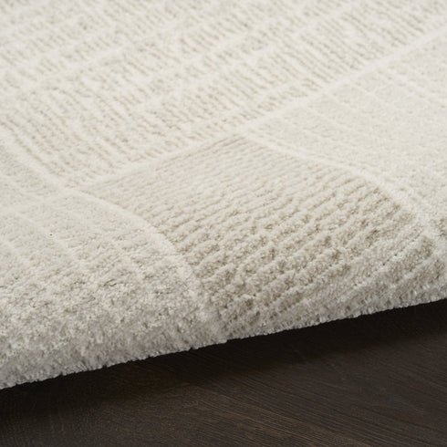 6' Ivory And Light Taupe Geometric Runner Rug