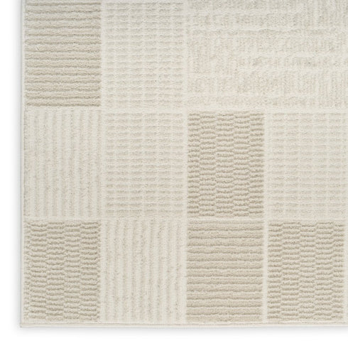6' Ivory And Light Taupe Geometric Runner Rug