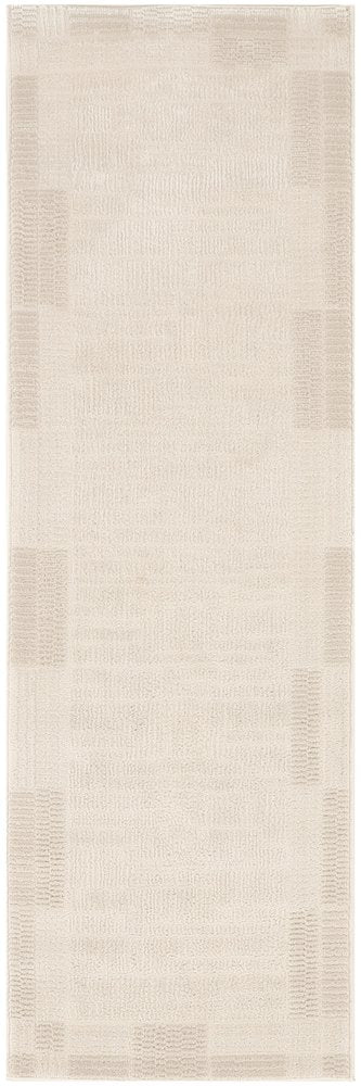 6' Ivory And Light Taupe Geometric Runner Rug