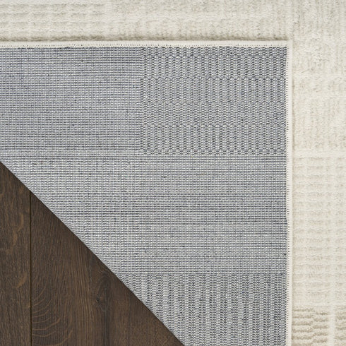 6' Ivory And Light Taupe Geometric Runner Rug
