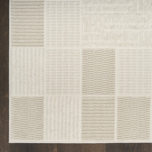 6' Ivory And Light Taupe Geometric Runner Rug
