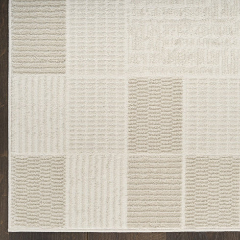 6' Ivory And Light Taupe Geometric Runner Rug