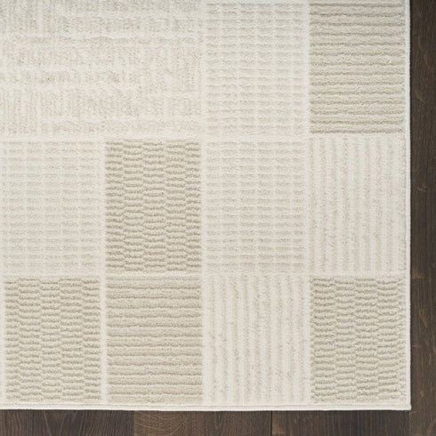 6' Ivory And Light Taupe Geometric Runner Rug