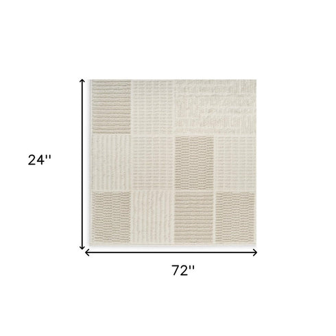 6' Ivory And Light Taupe Geometric Runner Rug