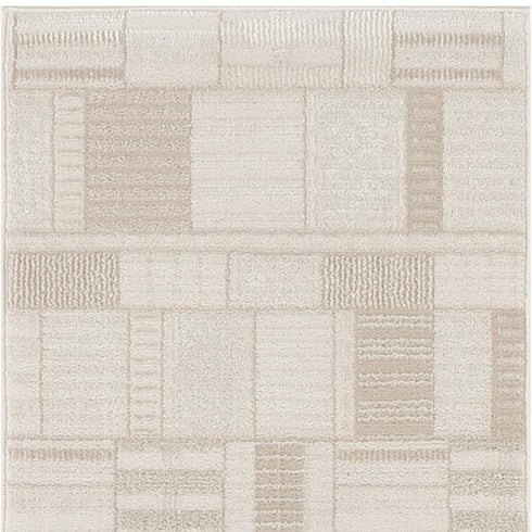 6' Beige And Ivory Geometric Runner Rug