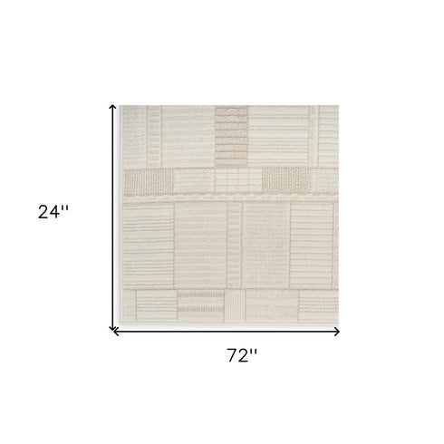 6' Beige And Ivory Geometric Runner Rug