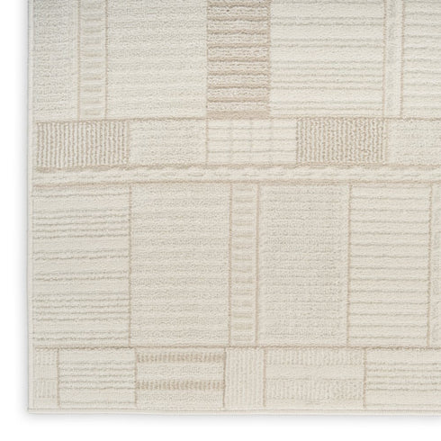 6' Beige And Ivory Geometric Runner Rug