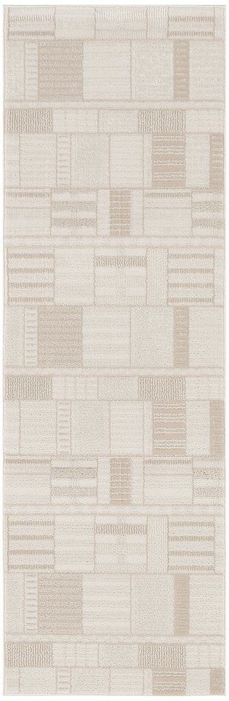 6' Beige And Ivory Geometric Runner Rug