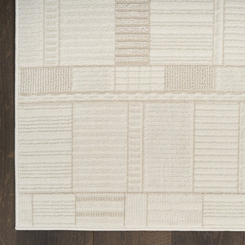 6' Beige And Ivory Geometric Runner Rug