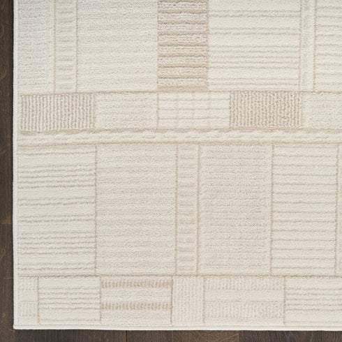 6' Beige And Ivory Geometric Runner Rug
