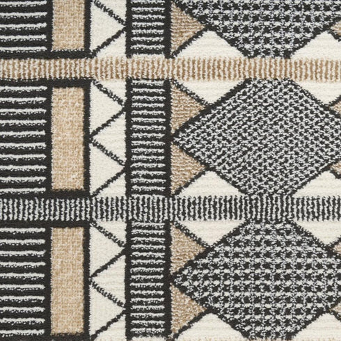 6' Ivory Tan And Black Geometric Runner Rug