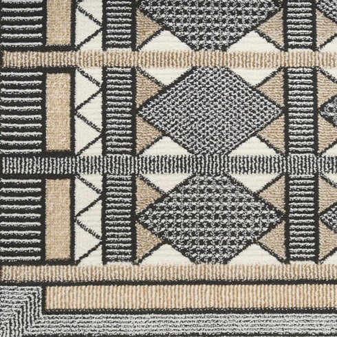 6' Ivory Tan And Black Geometric Runner Rug
