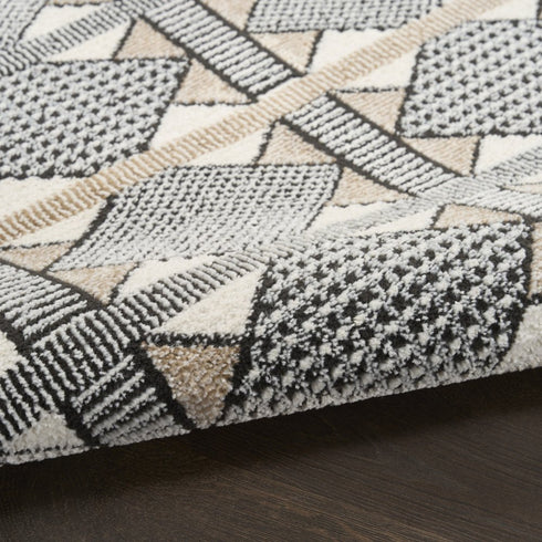 6' Ivory Tan And Black Geometric Runner Rug