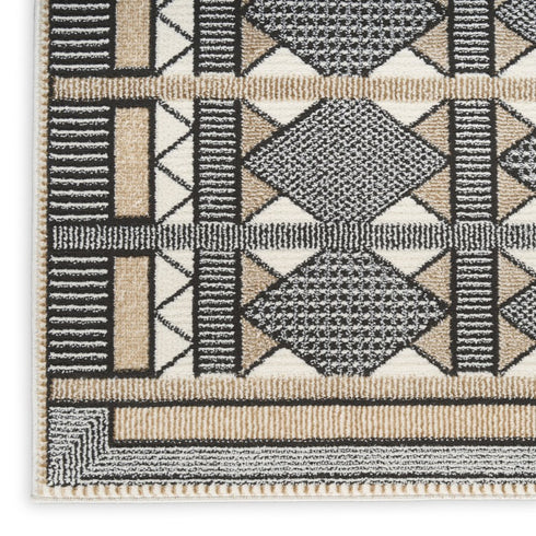 6' Ivory Tan And Black Geometric Runner Rug