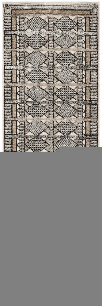 6' Ivory Tan And Black Geometric Runner Rug