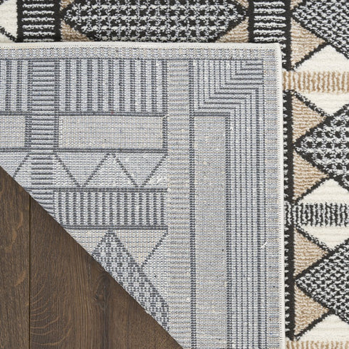 6' Ivory Tan And Black Geometric Runner Rug