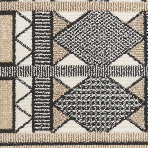 6' Ivory Tan And Black Geometric Runner Rug