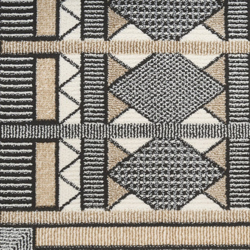 6' Ivory Tan And Black Geometric Runner Rug