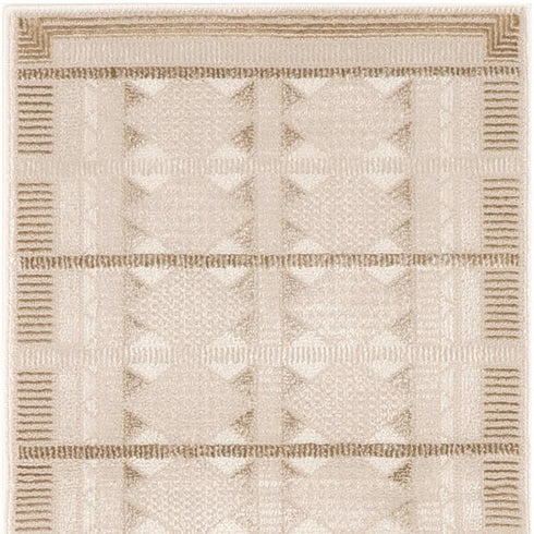 6' Ivory And Taupe Geometric Runner Rug
