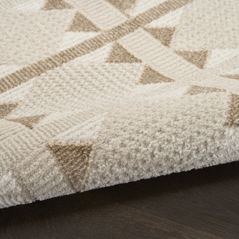 6' Ivory And Taupe Geometric Runner Rug