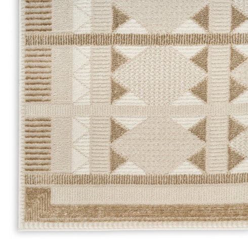 6' Ivory And Taupe Geometric Runner Rug