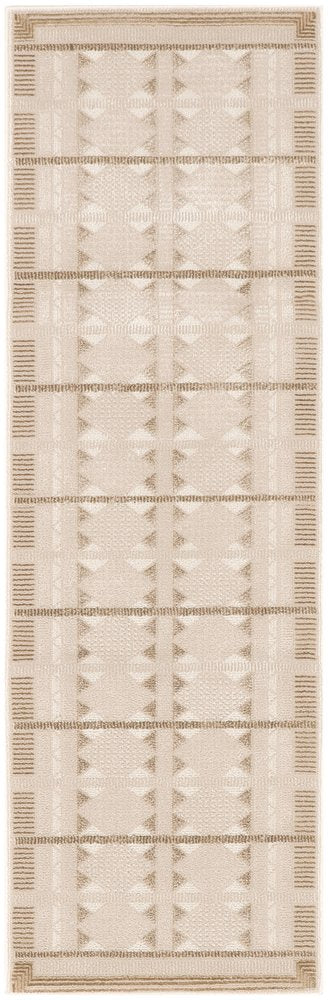 6' Ivory And Taupe Geometric Runner Rug