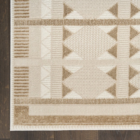 6' Ivory And Taupe Geometric Runner Rug